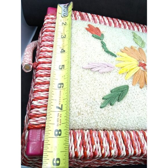 Vintage JC Penney Japan wooden Wicker floral Sewing Basket  READ DESCRIPTION - Picture 7 of 12